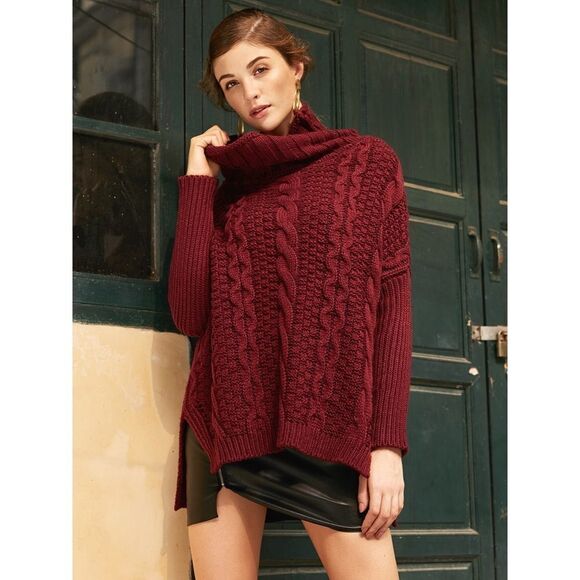 ✨Burgundy Knit Off The Shoulder High Low Sweater✨ - Picture 1 of 4